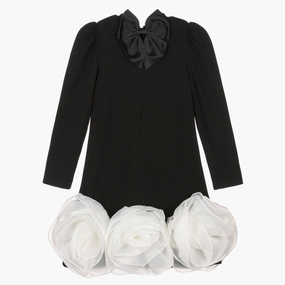 BCBGMAXAZRIA-Girls Black Milano Jersey Dress with Oversized Flower Detail | Childrensalon Outlet