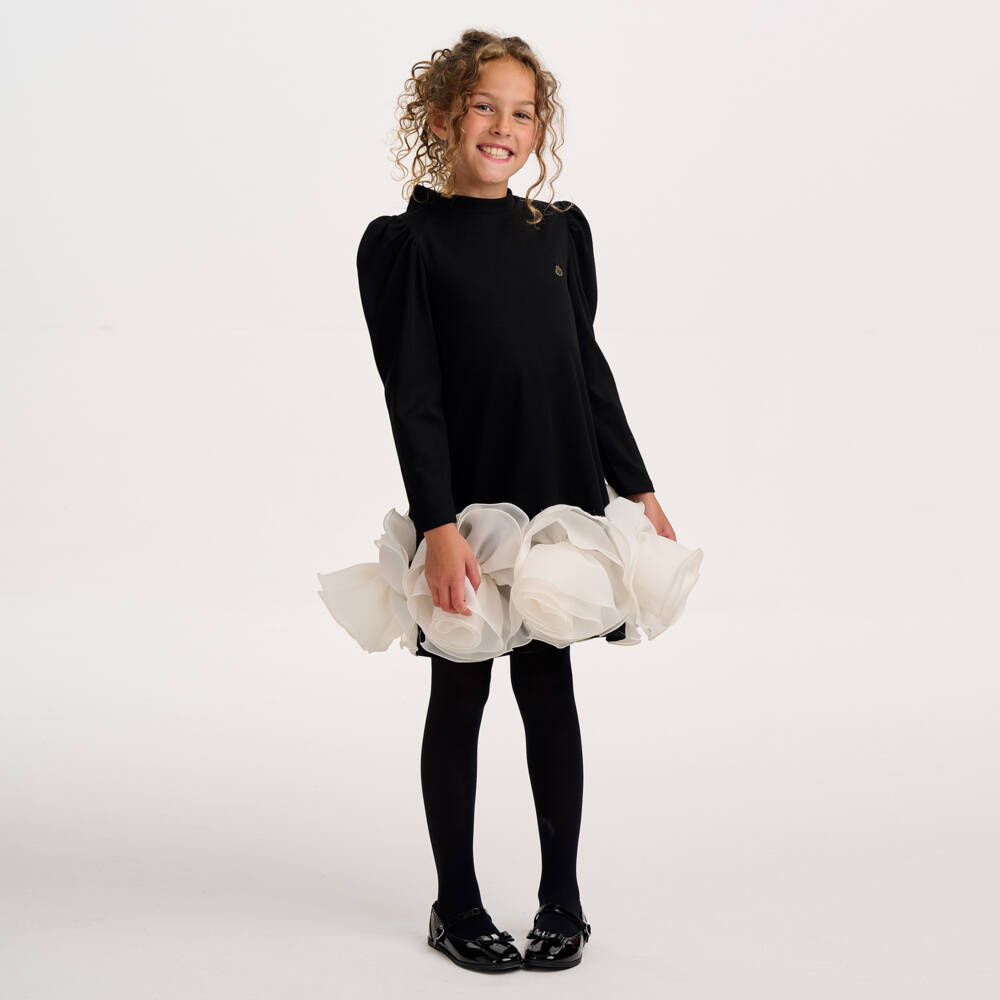 BCBGMAXAZRIA-Girls Black Milano Jersey Dress with Oversized Flower Detail | Childrensalon Outlet