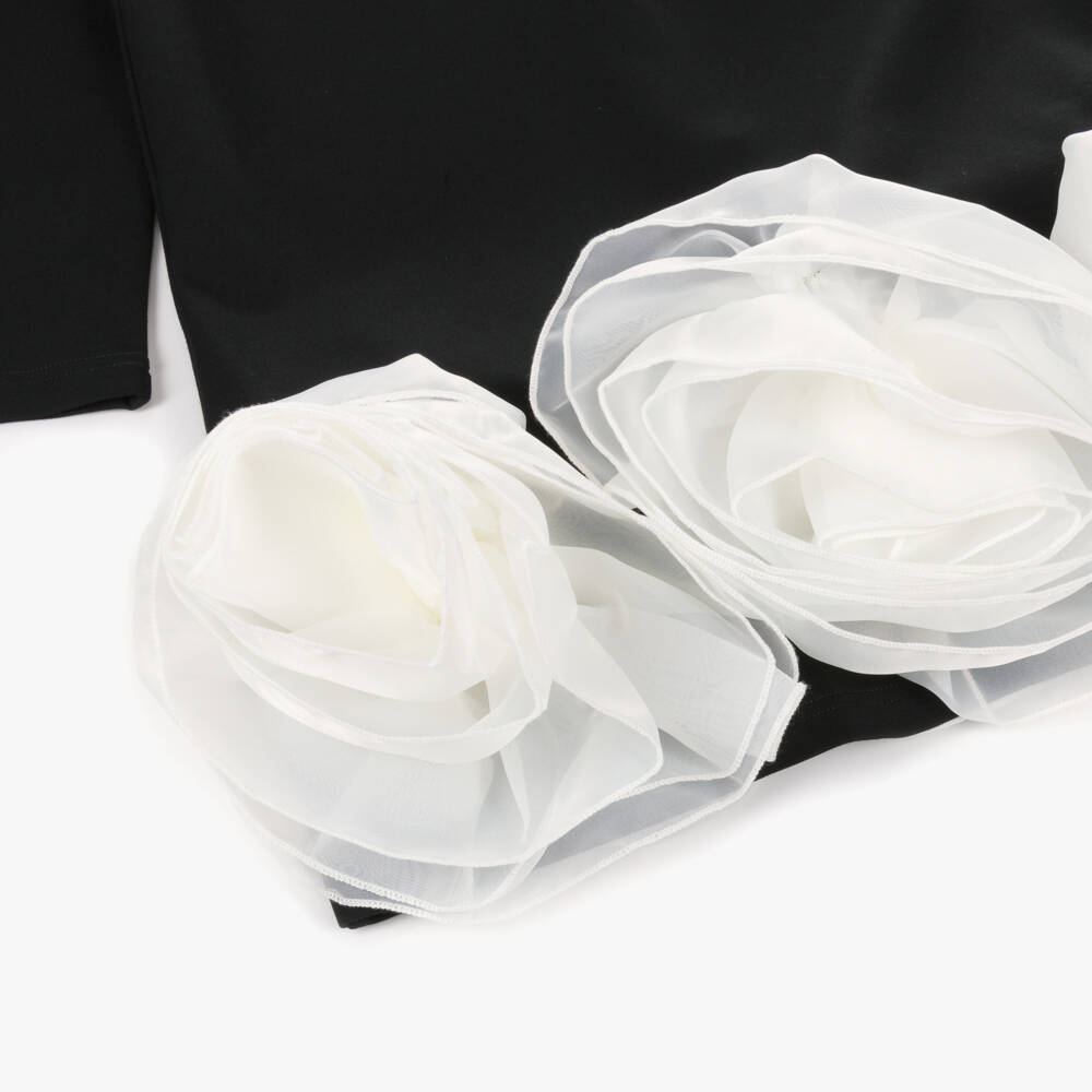 BCBGMAXAZRIA-Girls Black Milano Jersey Dress with Oversized Flower Detail | Childrensalon Outlet