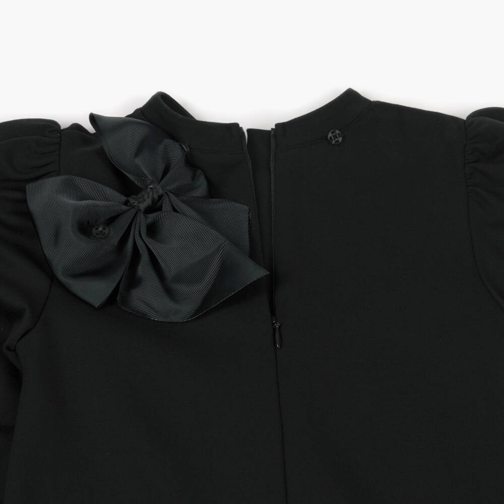 BCBGMAXAZRIA-Girls Black Milano Jersey Dress with Oversized Flower Detail | Childrensalon Outlet