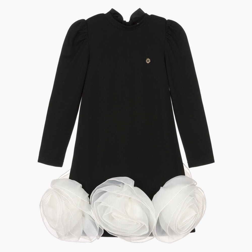 BCBGMAXAZRIA-Girls Black Milano Jersey Dress with Oversized Flower Detail | Childrensalon Outlet