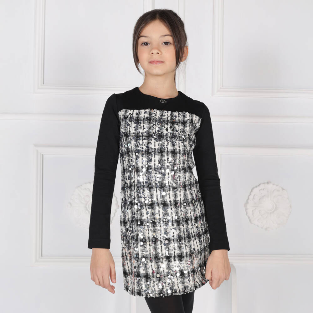 Fun & Fun-Girls Black Milano Jersey Sequin Dress | Childrensalon Outlet