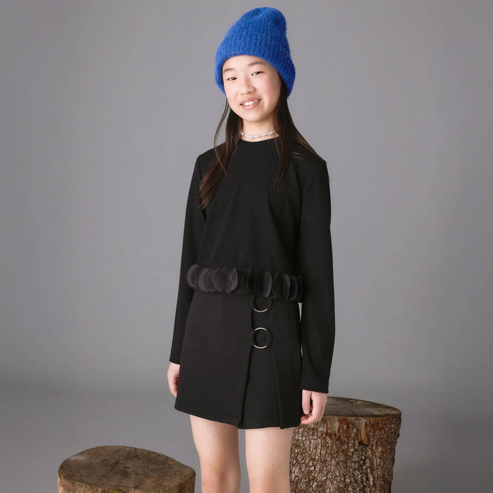 Mayoral-Girls Black Milano Jersey Skort with Ring Details | Childrensalon Outlet
