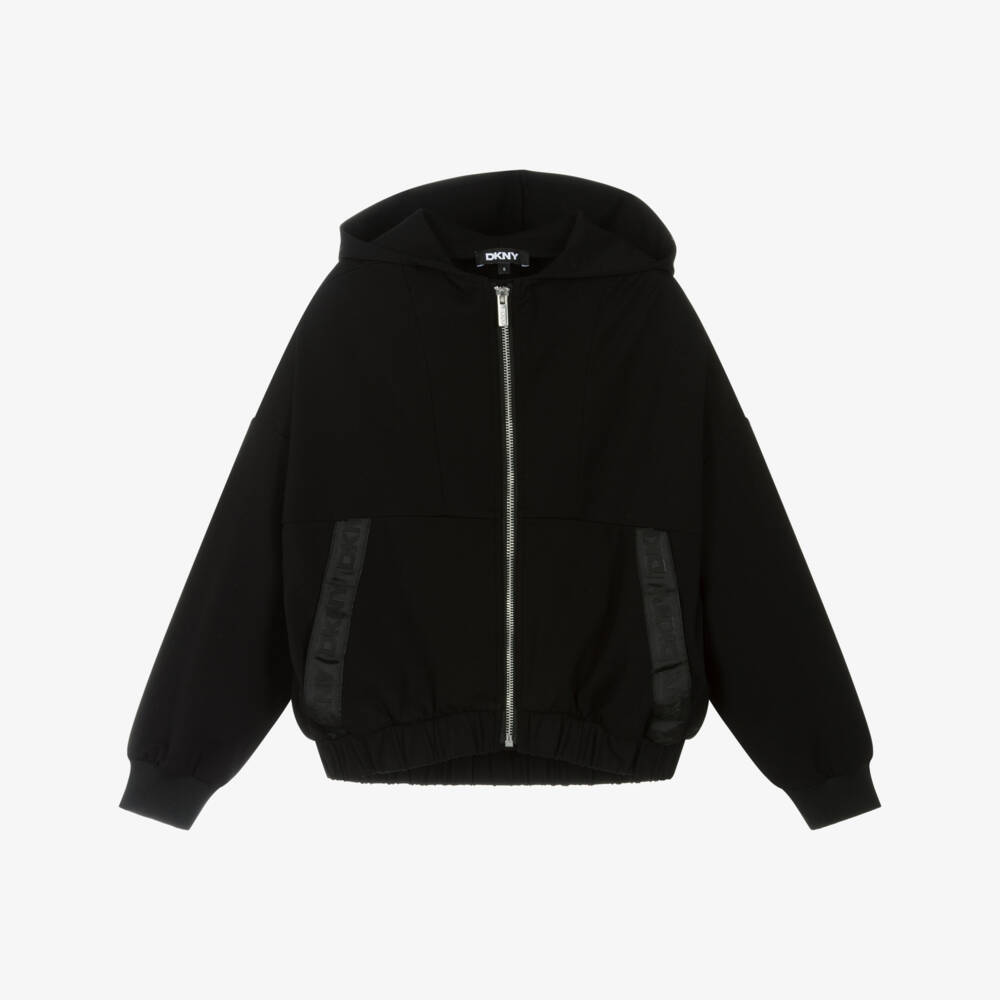 DKNY-Girls Black Milano Jersey Zip-Up Top with Logo Tape | Childrensalon Outlet