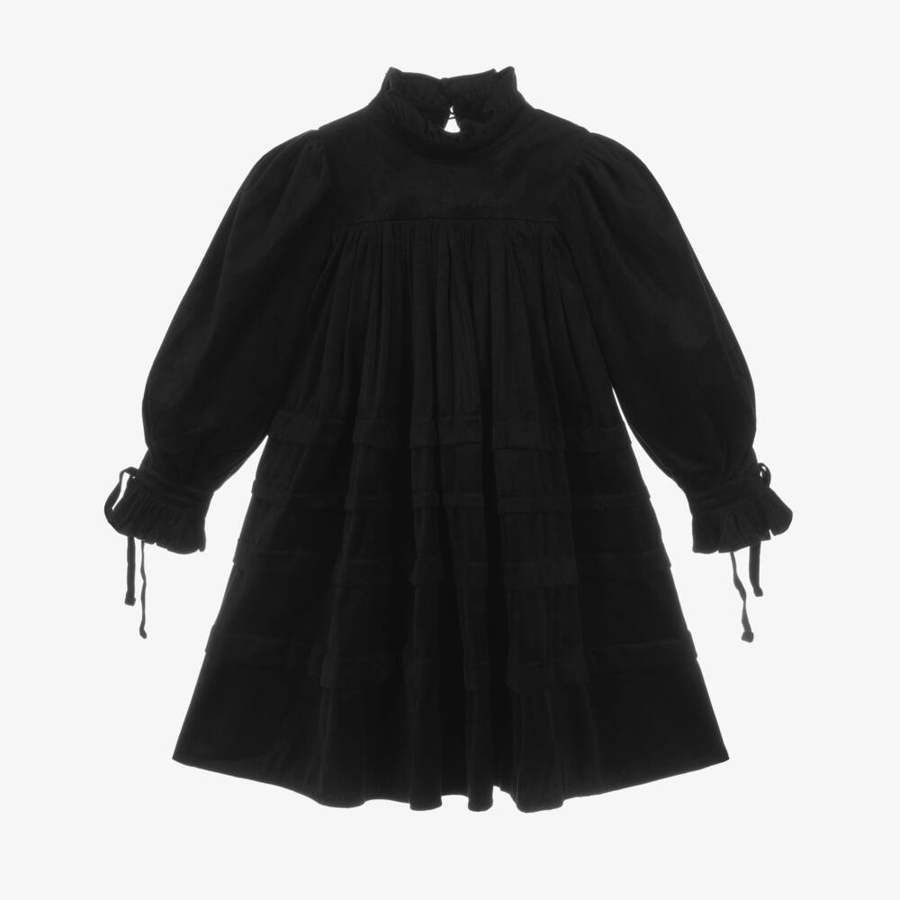 Petite Amalie-Girls Black Needlecord Long Sleeve Dress | Childrensalon Outlet