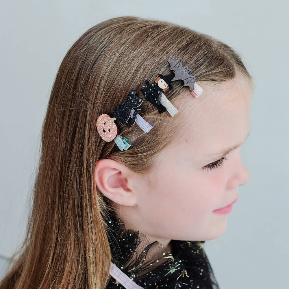 Mimi & Lula-Girls Black Orange & Silver Halloween Mini Hair Clips (8 Pack) | Childrensalon Outlet