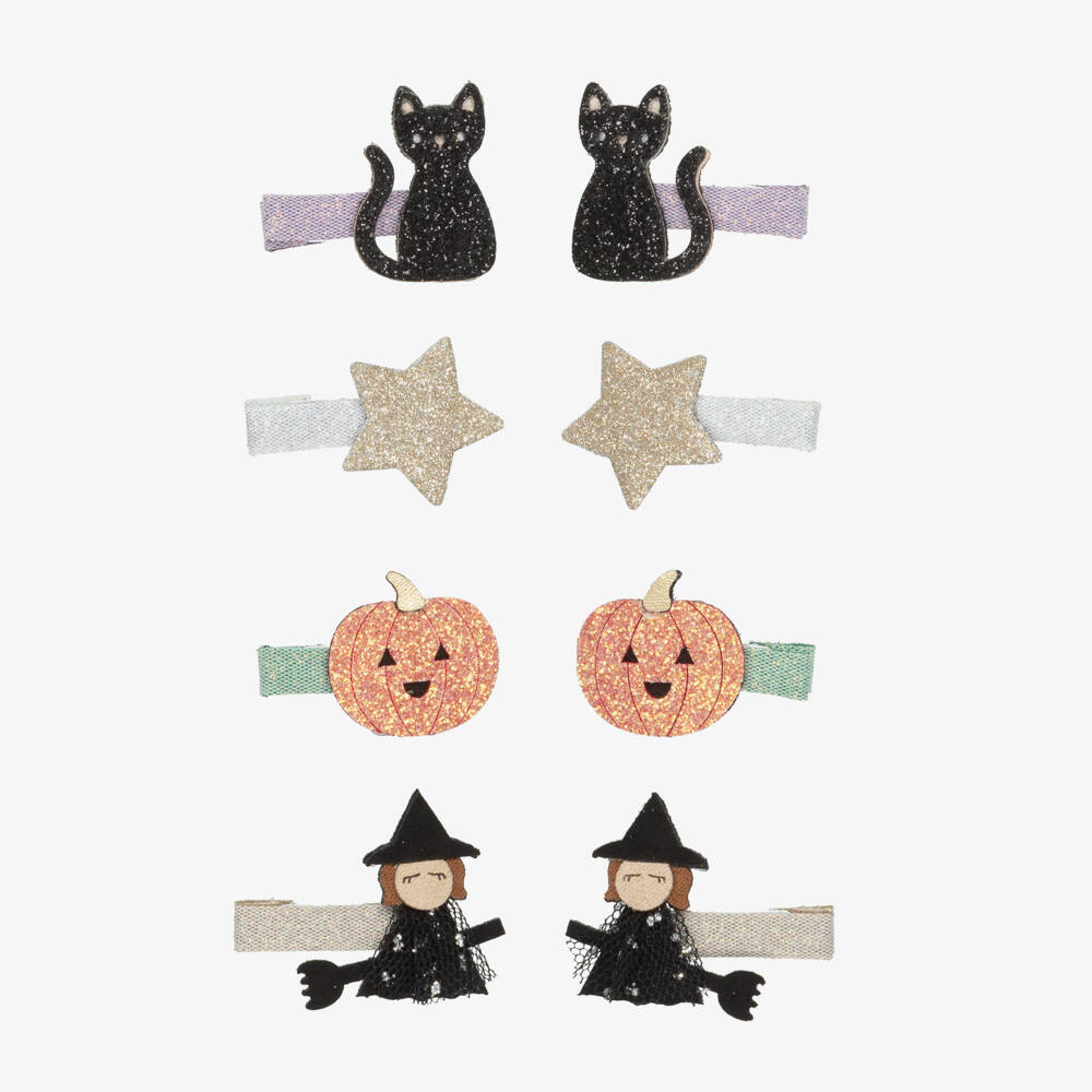 Mimi & Lula-Girls Black Orange & Silver Halloween Mini Hair Clips (8 Pack) | Childrensalon Outlet