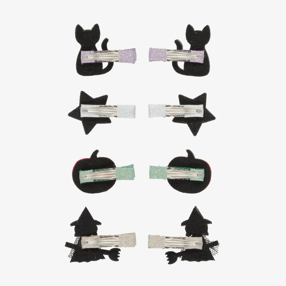 Mimi & Lula-Girls Black Orange & Silver Halloween Mini Hair Clips (8 Pack) | Childrensalon Outlet