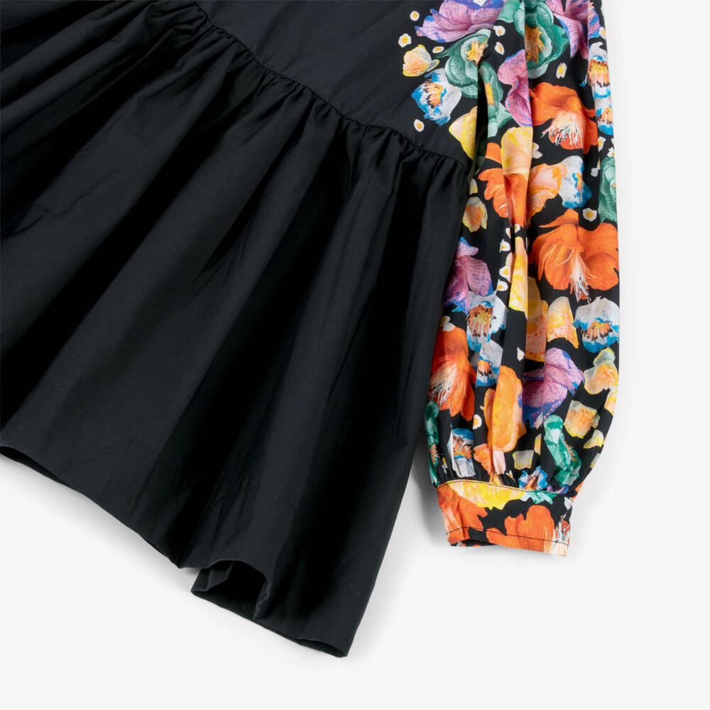 Molo-فستان أسود للبنات بأكمام مزينة بالورود | Childrensalon Outlet