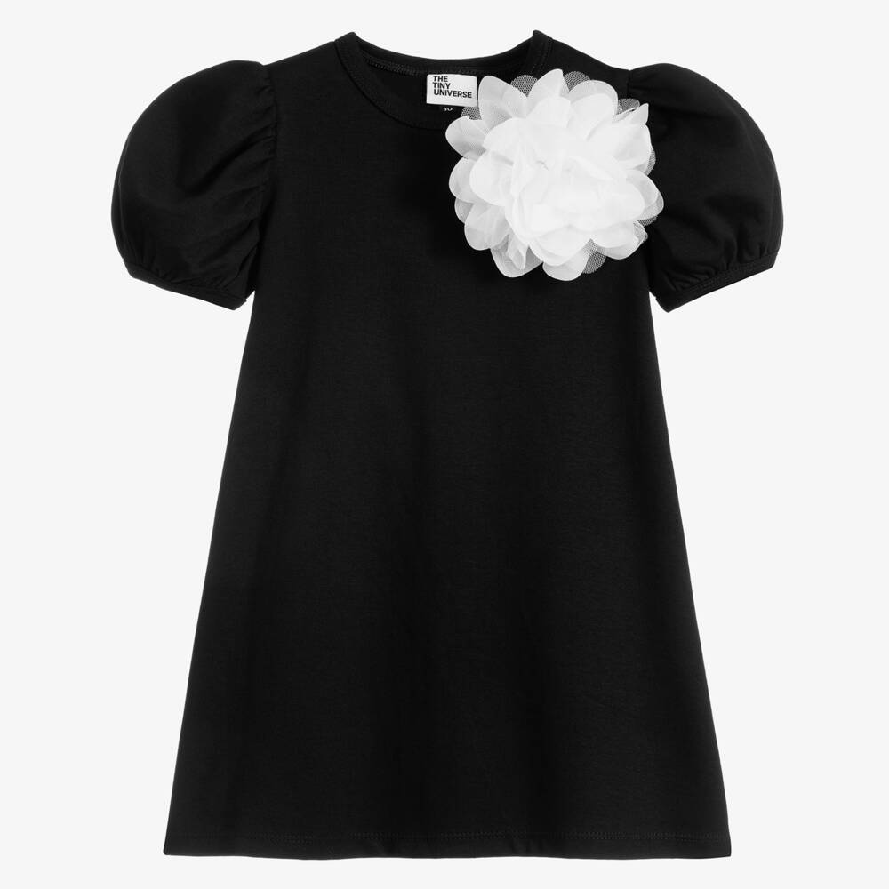 The Tiny Universe-Girls Black Organic Cotton Flower Dress | Childrensalon Outlet