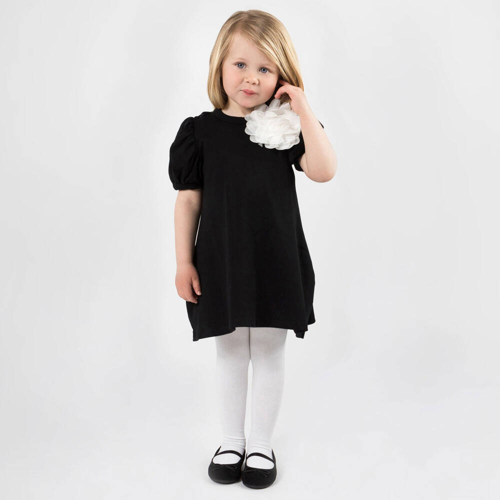 The Tiny Universe-Girls Black Organic Cotton Flower Dress | Childrensalon Outlet