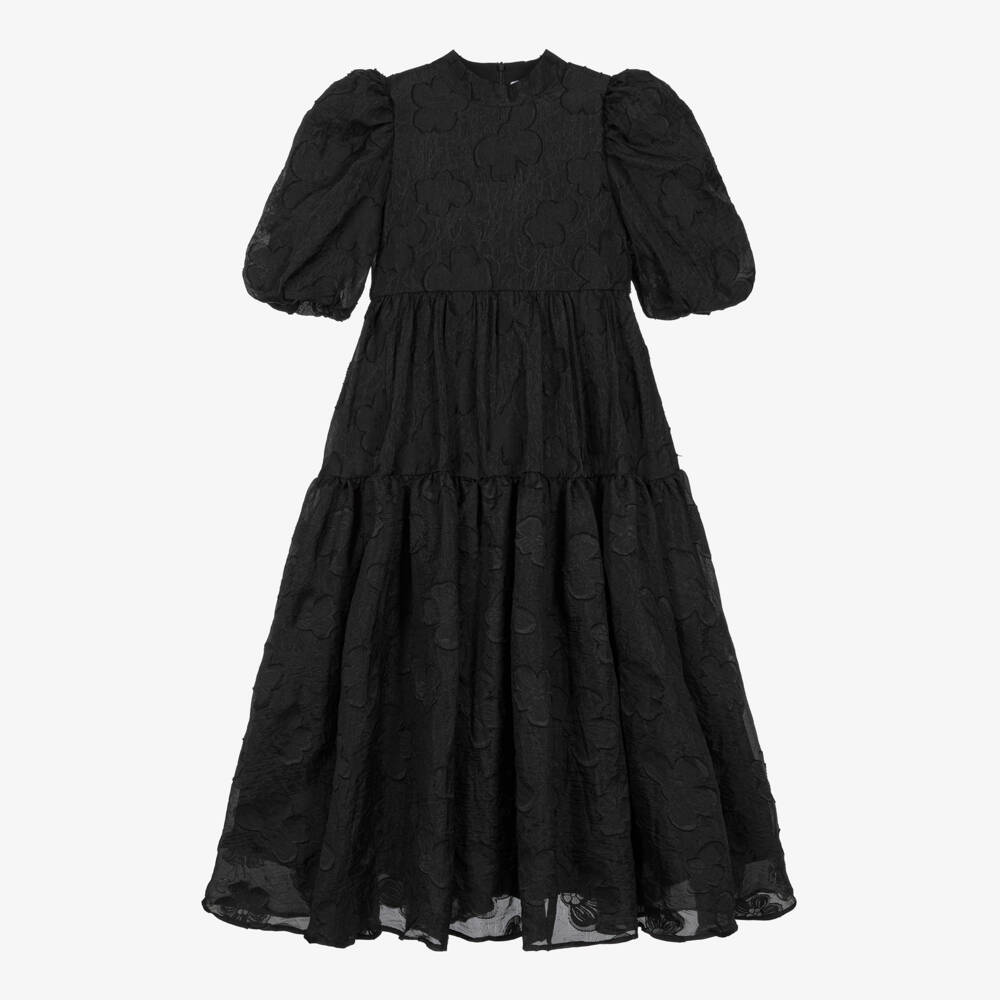 Petite Amalie-Girls Black Organza Floral Jacquard Dress | Childrensalon Outlet