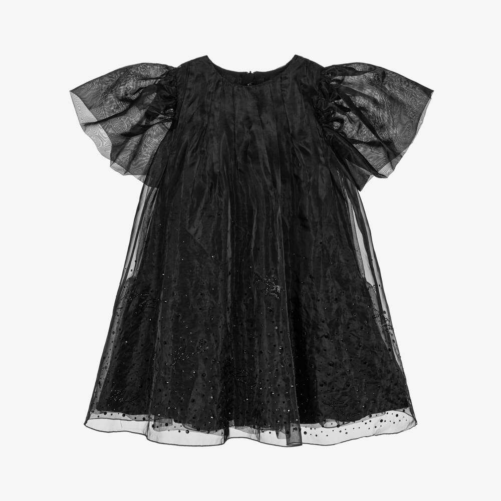 KARL LAGERFELD KIDS-Girls Black Organza Rhinestone Dress | Childrensalon Outlet