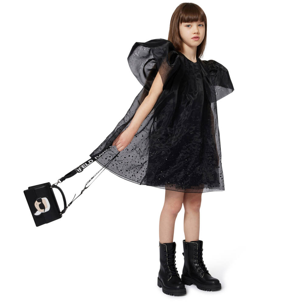 KARL LAGERFELD KIDS-Girls Black Organza Rhinestone Dress | Childrensalon Outlet