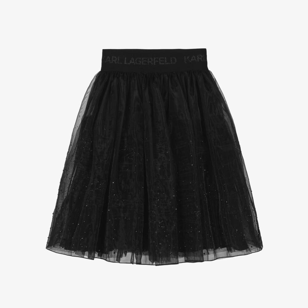 KARL LAGERFELD KIDS-Girls Black Organza Skirt with Rhinestones  | Childrensalon Outlet