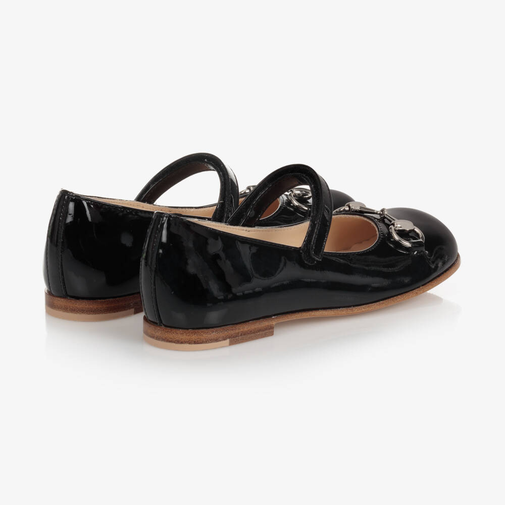Gucci-Girls Black Patent Leather Ballerina Shoes | Childrensalon Outlet