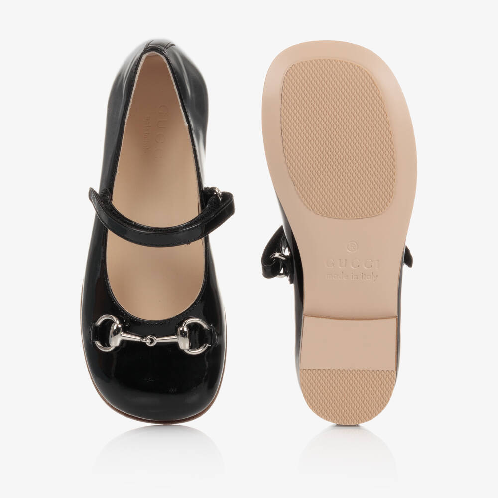 Gucci-Girls Black Patent Leather Ballerina Shoes | Childrensalon Outlet