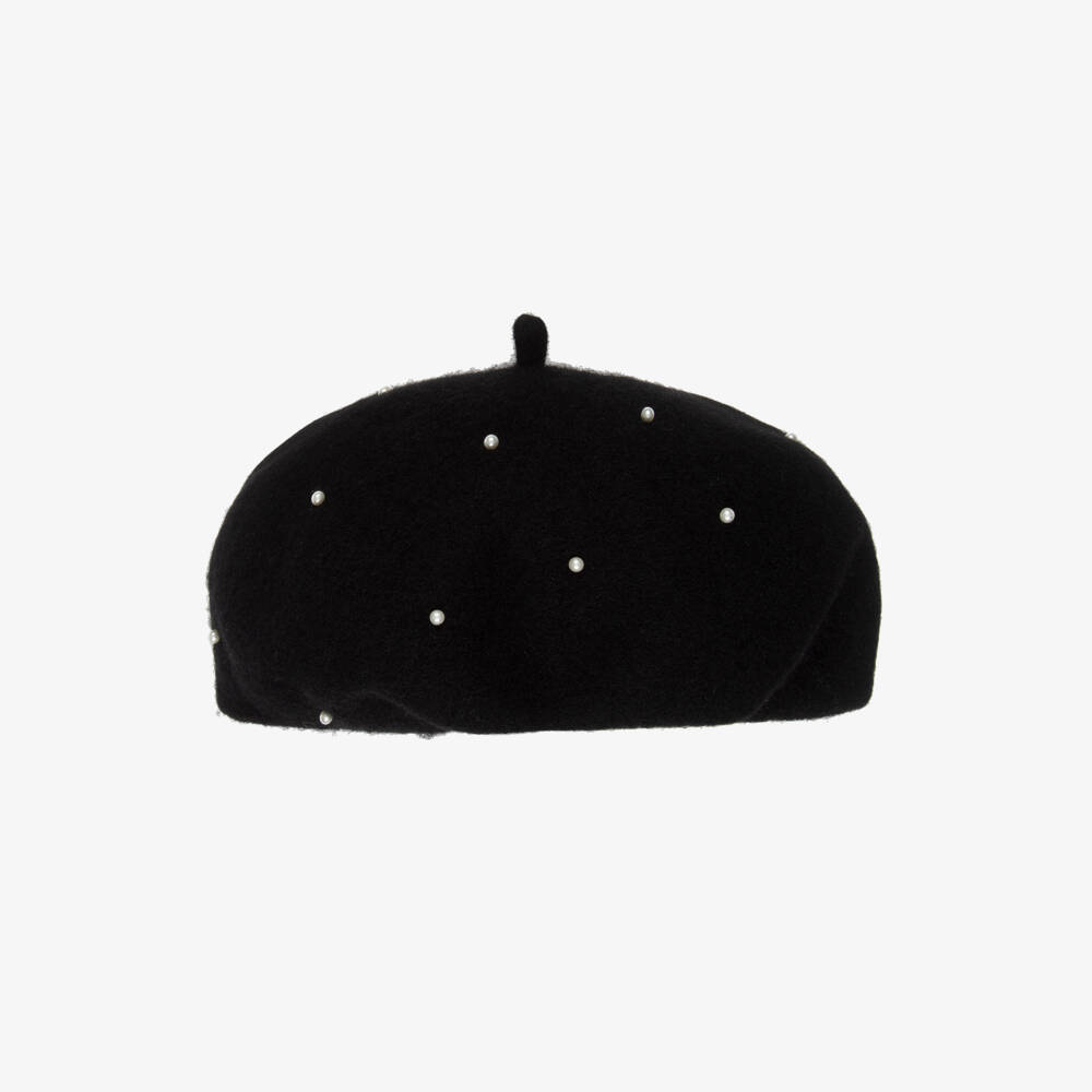 Monnalisa-Girls Black Pearl & Diamanté Beret | Childrensalon Outlet
