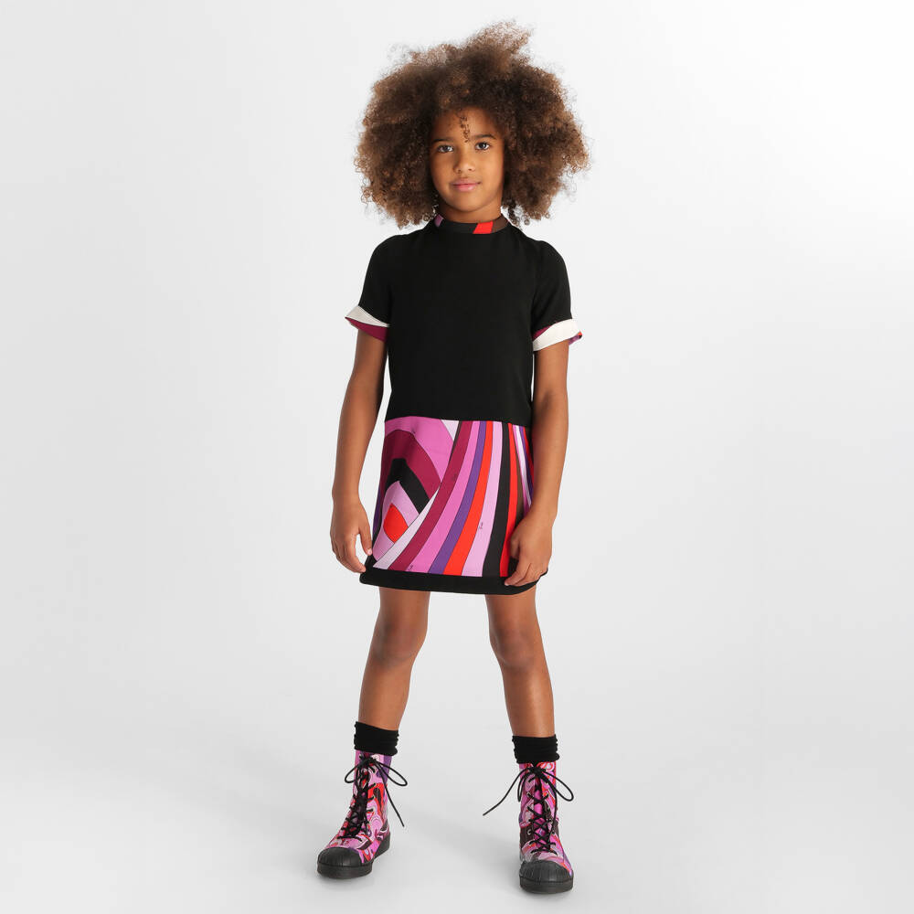 PUCCI-Girls Black & Pink Iride Print Shift Dress | Childrensalon Outlet