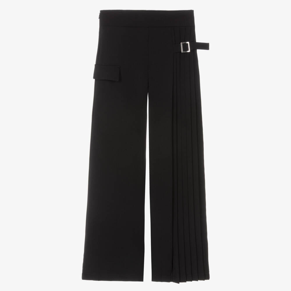 Elsy-Girls Black Pleated Twill Trousers | Childrensalon Outlet