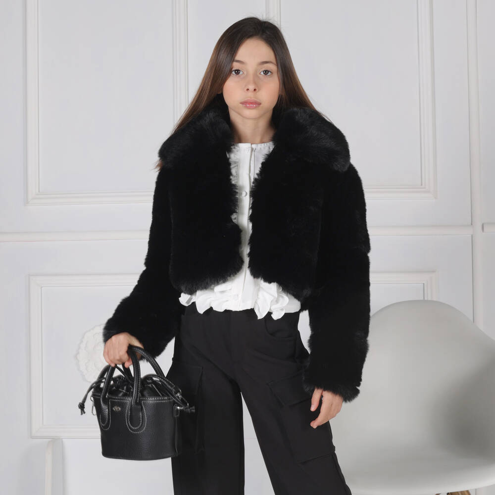 Fun & Fun-Girls Black Plush Faux Fur Jacket | Childrensalon Outlet