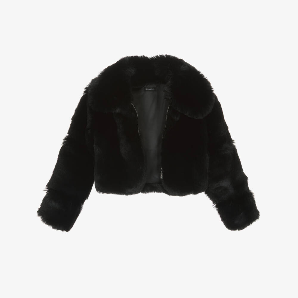 Fun & Fun-Girls Black Plush Faux Fur Jacket | Childrensalon Outlet