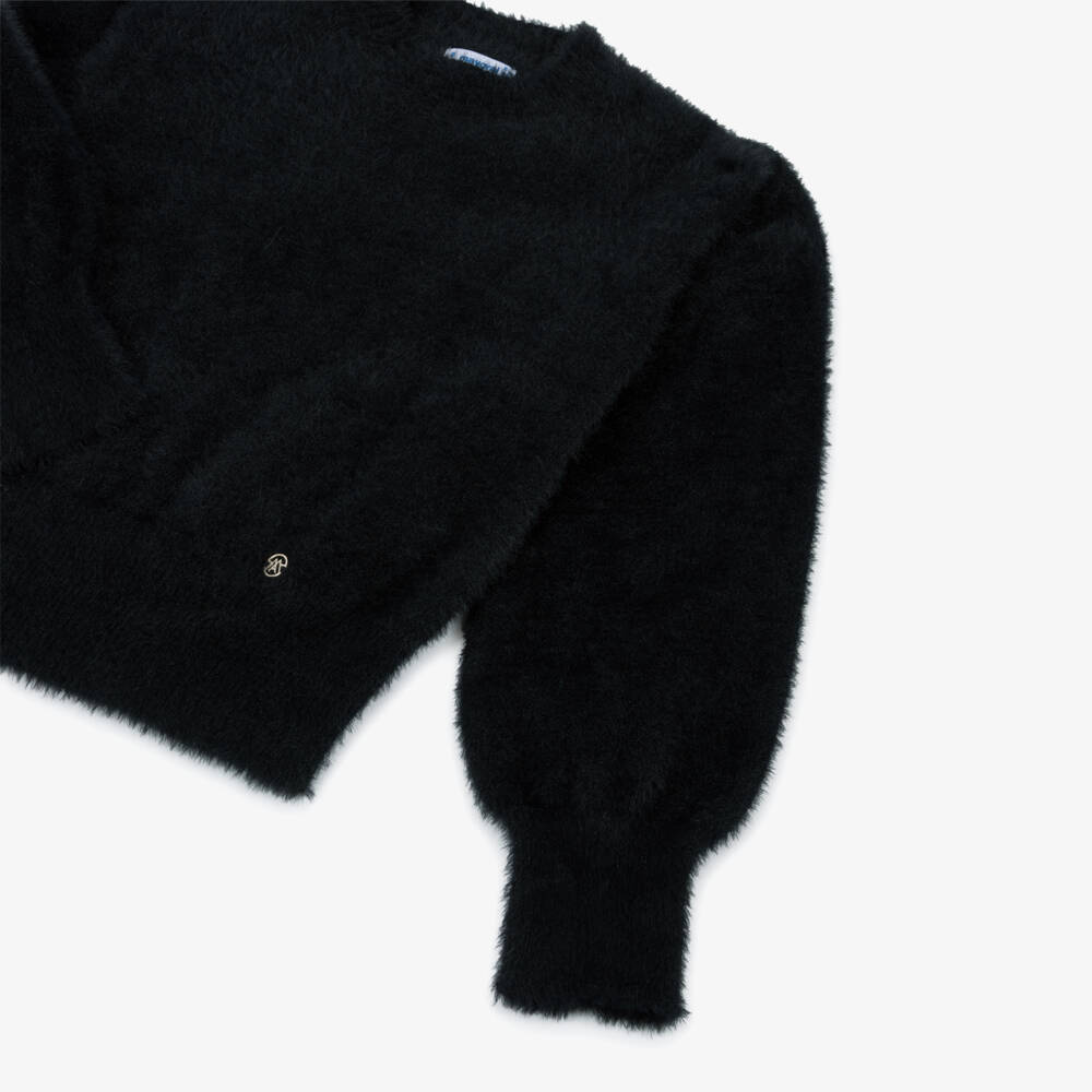 Mayoral-Girls Black Puffed Sleeve Fluffy Knit Jumper | Childrensalon Outlet