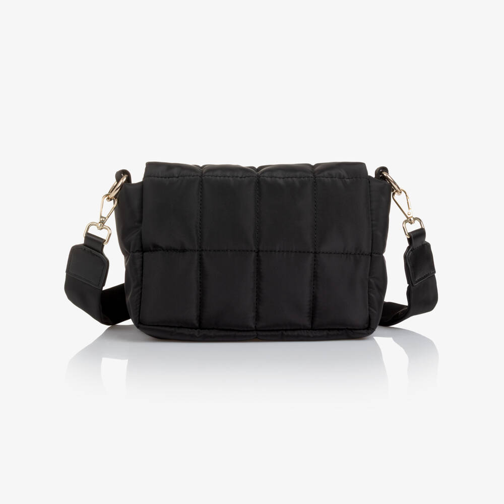 Guess-Girls Black Quilted Shoulder Bag with Triangle Logo (25cm) | Childrensalon Outlet