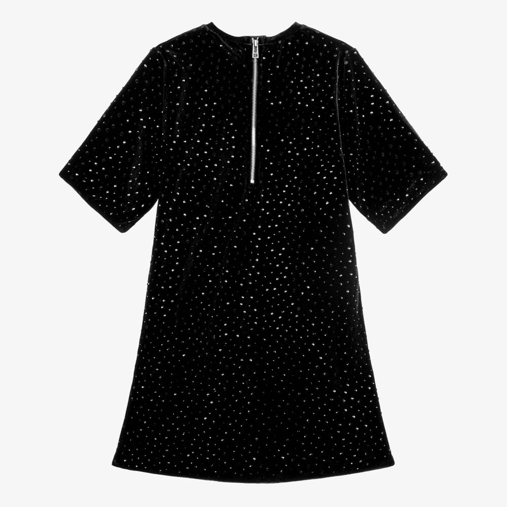 Zadig&Voltaire-Girls Black Rhinestone Embellished Velour Dress | Childrensalon Outlet