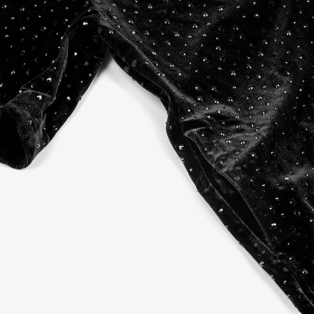 Zadig&Voltaire-Girls Black Rhinestone Embellished Velour Dress | Childrensalon Outlet