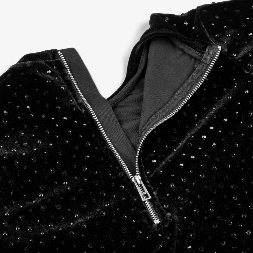 Zadig&Voltaire-Girls Black Rhinestone Embellished Velour Dress | Childrensalon Outlet