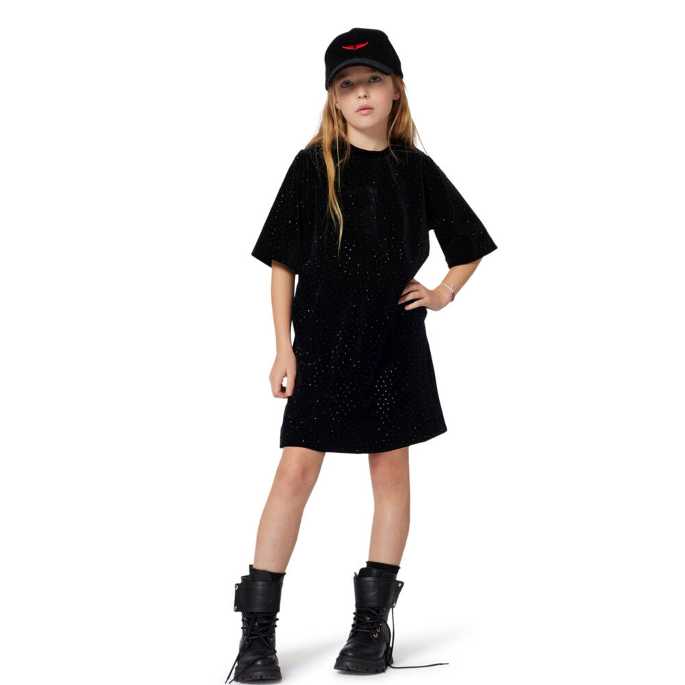 Zadig&Voltaire-Girls Black Rhinestone Embellished Velour Dress | Childrensalon Outlet