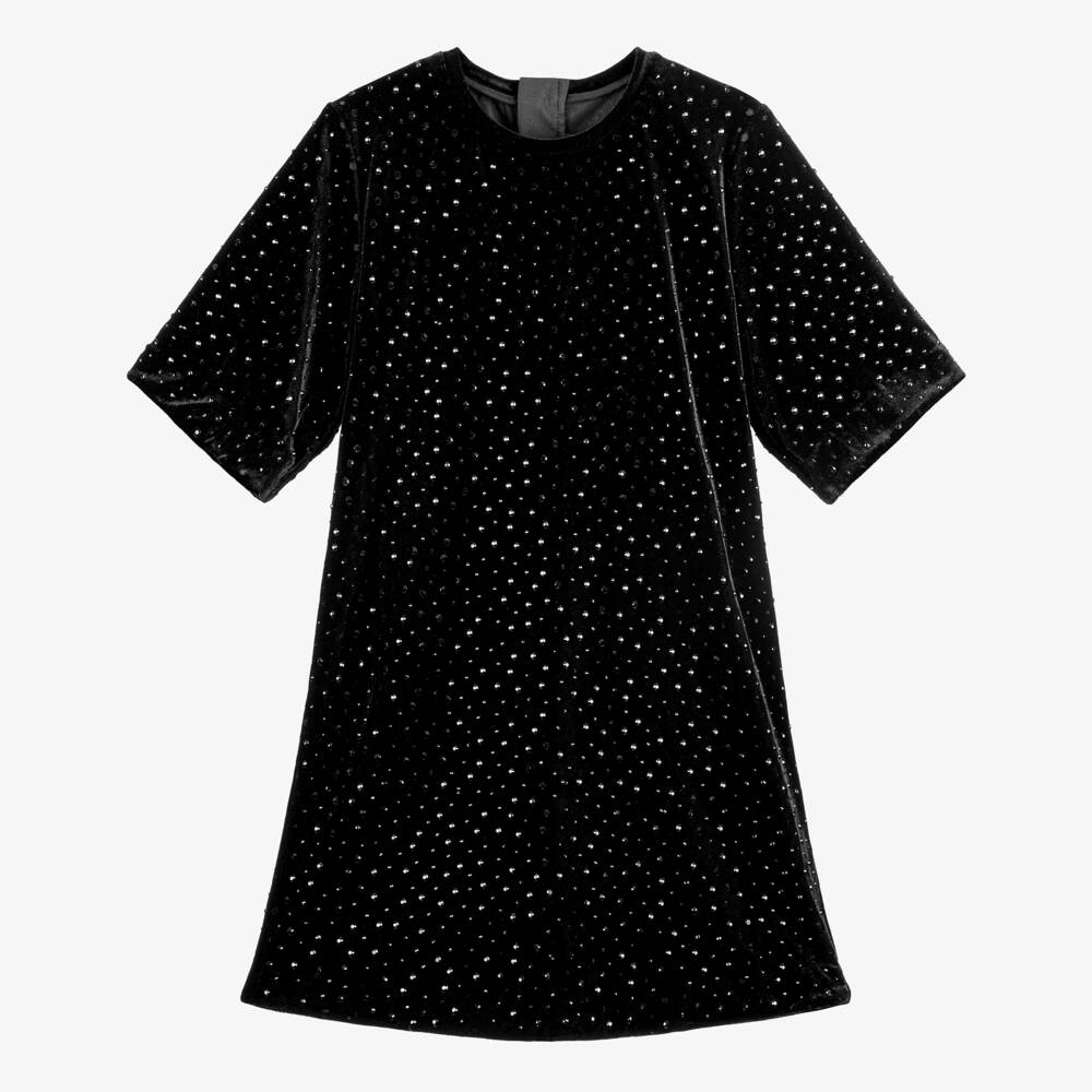 Zadig&Voltaire-Girls Black Rhinestone Embellished Velour Dress | Childrensalon Outlet