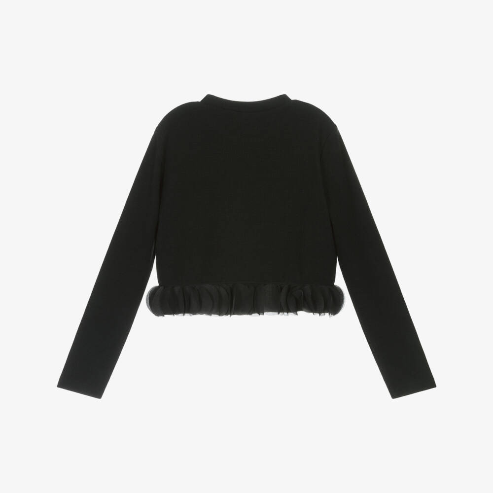 Mayoral-Girls Black Ribbed Jersey Top with Fancy Petal Trim | Childrensalon Outlet
