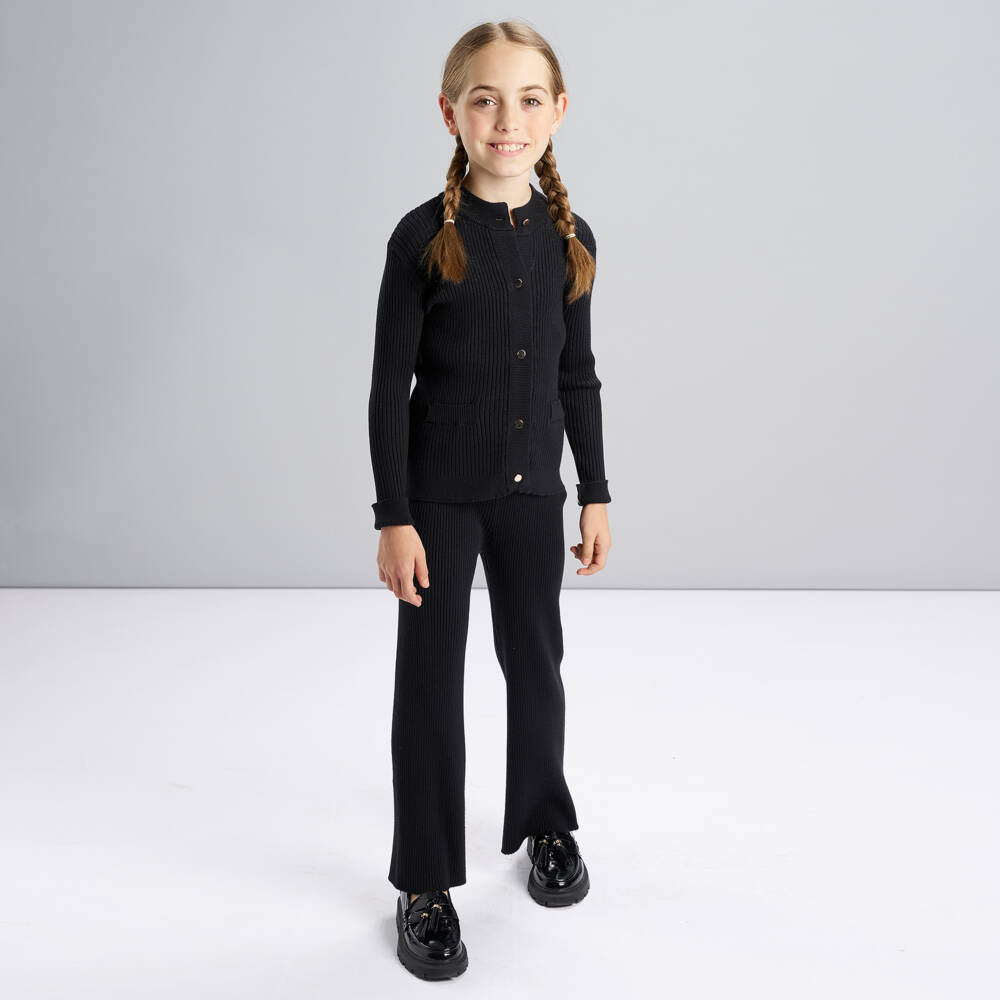 iDO-Girls Black Ribbed Knit Cardigan & Trouser Set | Childrensalon Outlet