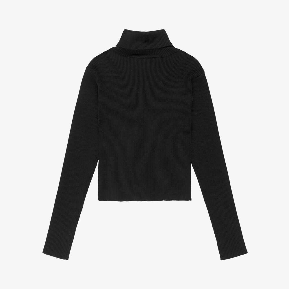 Elsy-Girls Black Ribbed Knit Roll Neck Top | Childrensalon Outlet