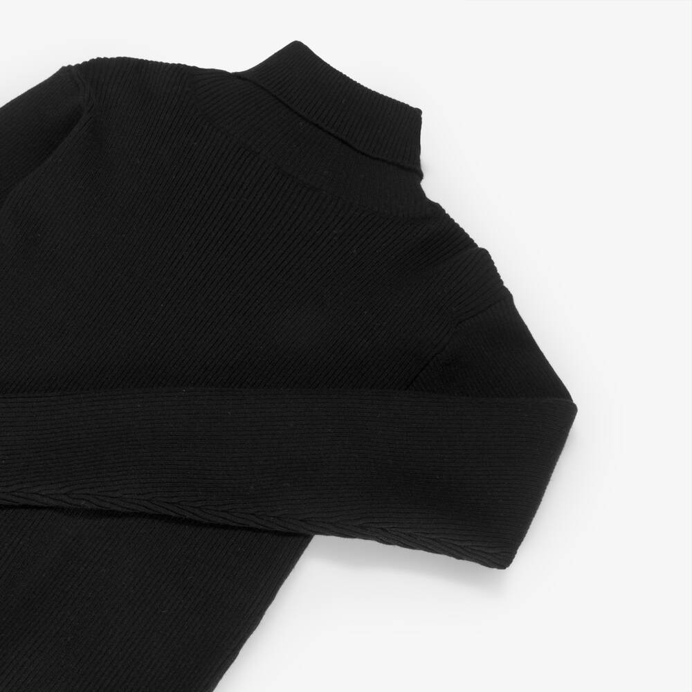 Elsy-Girls Black Ribbed Knit Roll Neck Top | Childrensalon Outlet