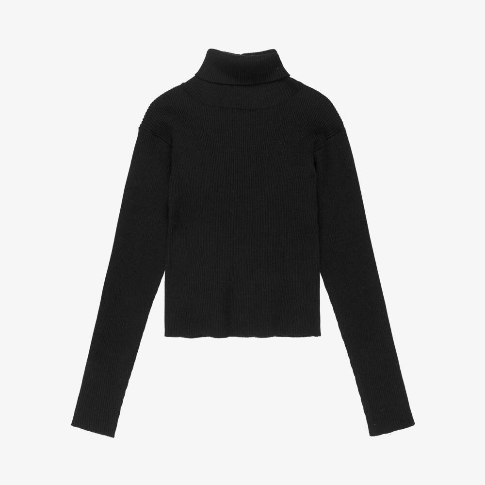 Elsy-Girls Black Ribbed Knit Roll Neck Top | Childrensalon Outlet