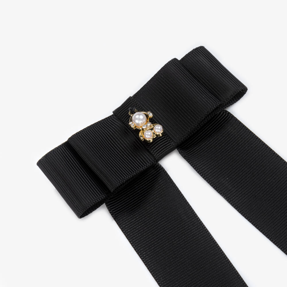 Jamiks-Girls Black Ribbon Bow Hair Clip (9cm) | Childrensalon Outlet