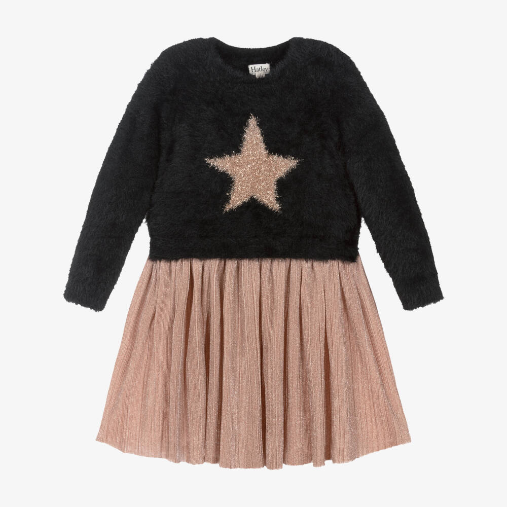 Hatley-فستان بناتي أسود وذهبي بنقشة النجوم | Childrensalon Outlet