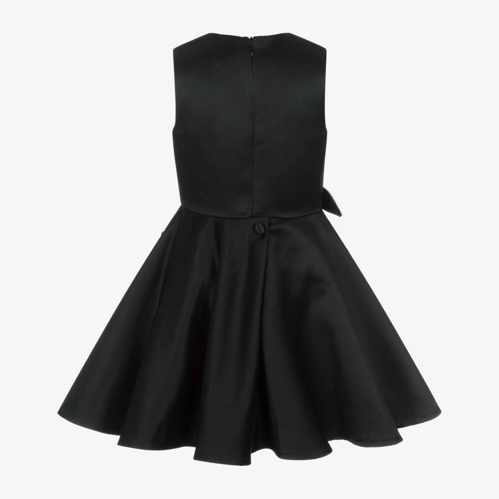 Jessie and James London-Girls Black Satin Dress with Pink Floral Appliqués | Childrensalon Outlet