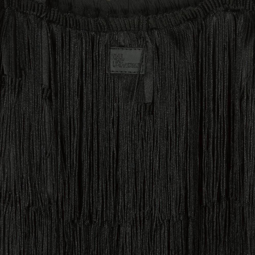 The Tiny Universe-Girls Black Satin Fringed Dress | Childrensalon Outlet