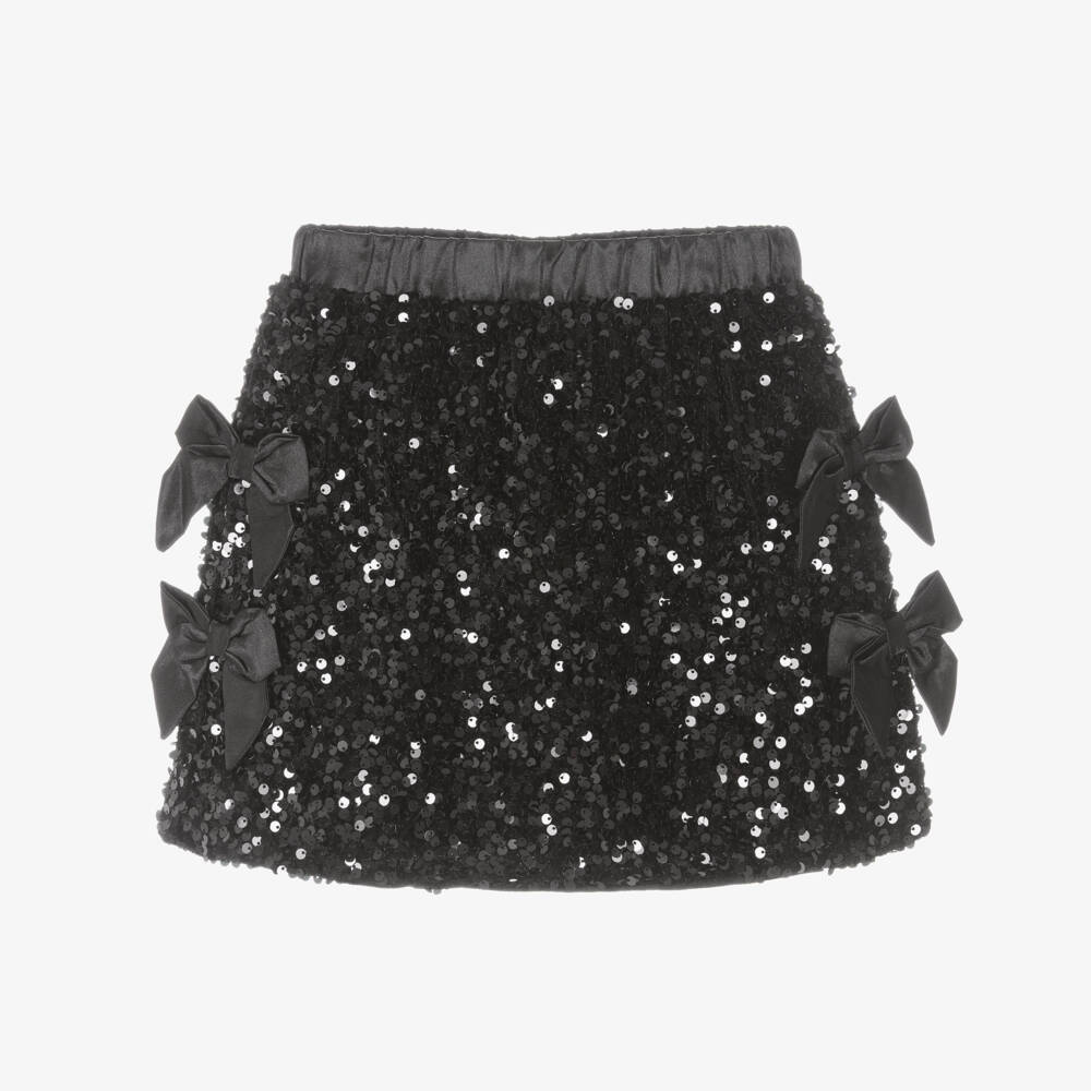 BCBGMAXAZRIA-Girls Black Sequin Skirt with Satin Bows | Childrensalon Outlet