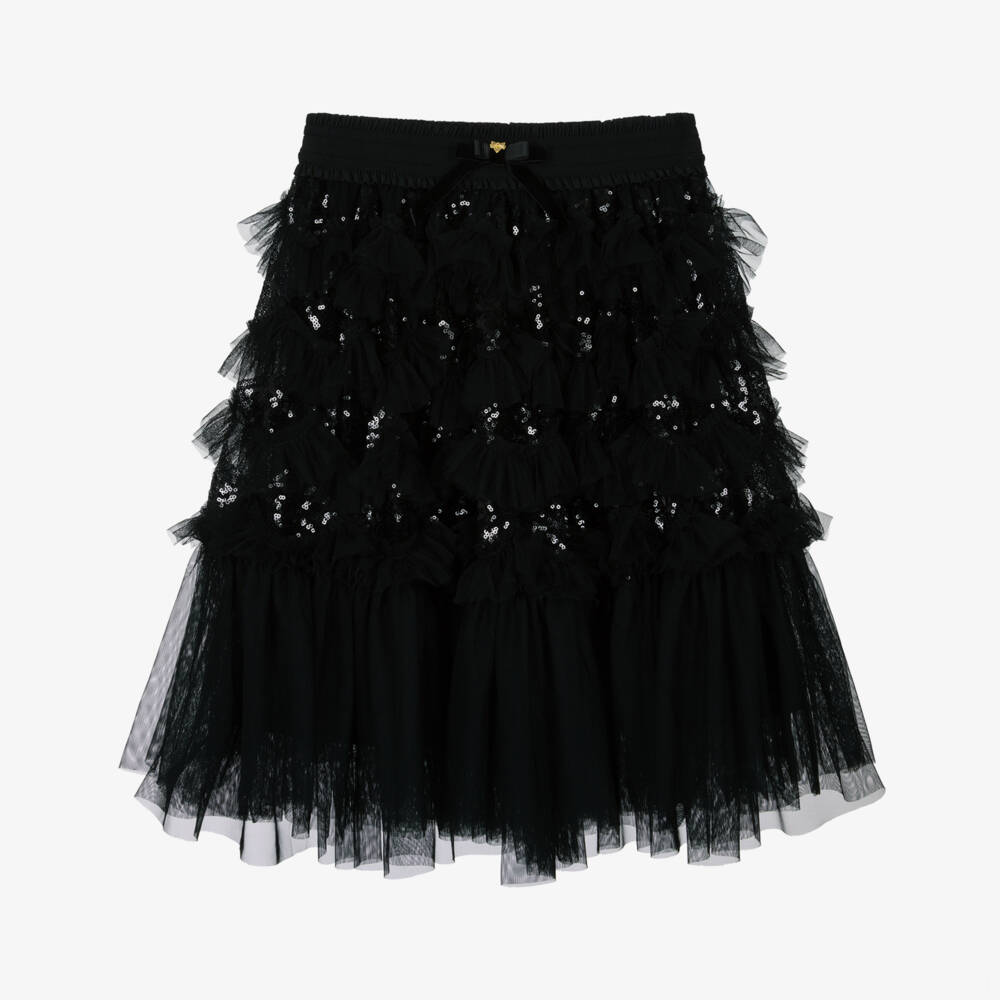 Angel's Face-Girls Black Sequin & Tulle Ruffle Skirt | Childrensalon Outlet