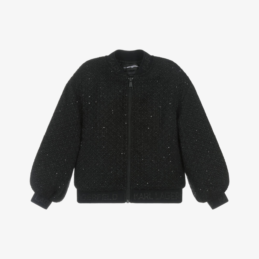 KARL LAGERFELD KIDS-جاكيت تويد أسود براق للبنات | Childrensalon Outlet