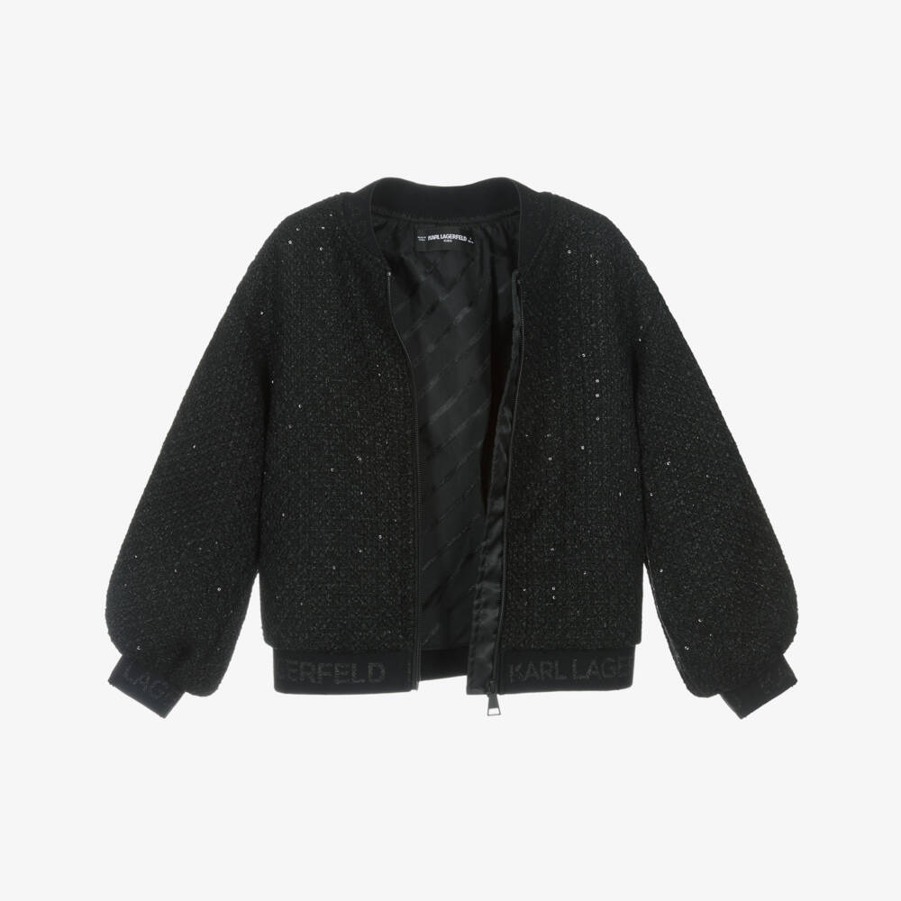 KARL LAGERFELD KIDS-جاكيت تويد أسود براق للبنات | Childrensalon Outlet