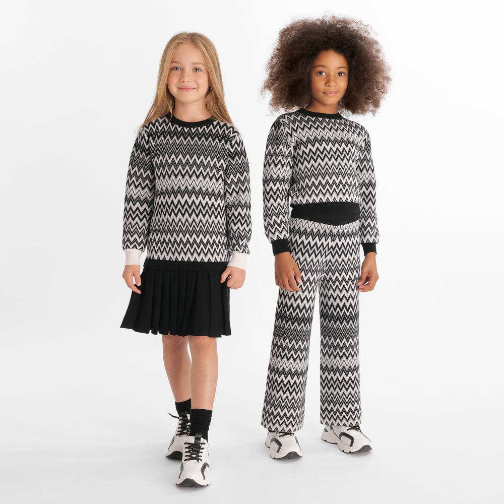 Missoni-كنزة بنات سوداء وفضية بنقشة متعرجة | Childrensalon Outlet