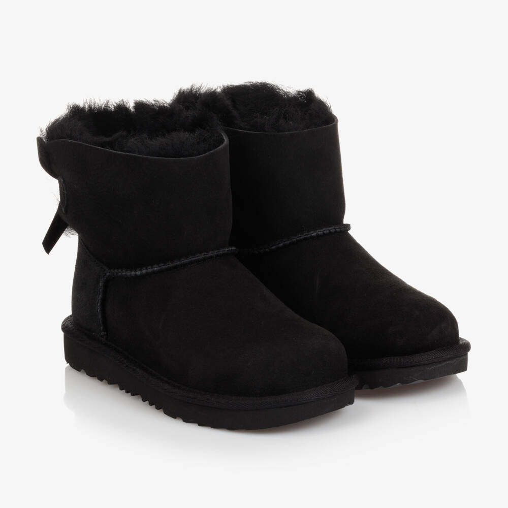UGG-Girls Black Suede Leather Bow Boots | Childrensalon Outlet