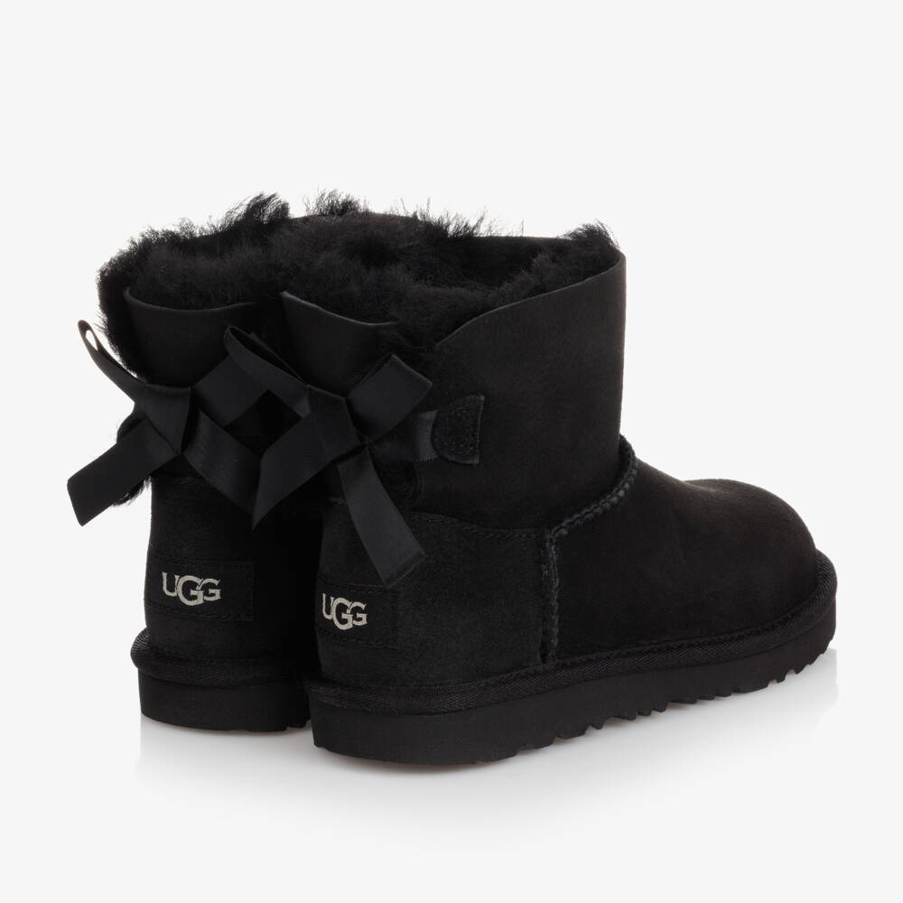 UGG-Girls Black Suede Leather Bow Boots | Childrensalon Outlet