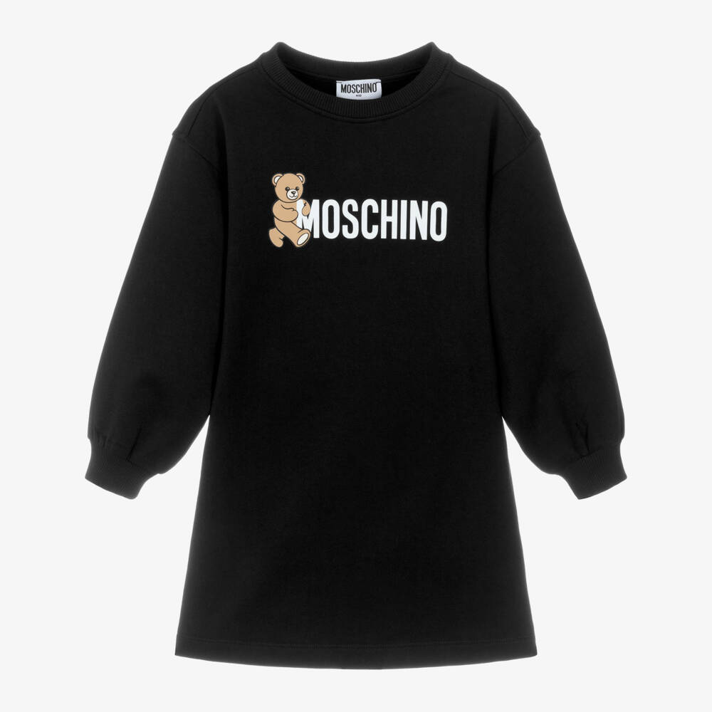 Moschino-Girls Black Teddy Bear Logo Cotton Jersey Sweatshirt Dress | Childrensalon Outlet